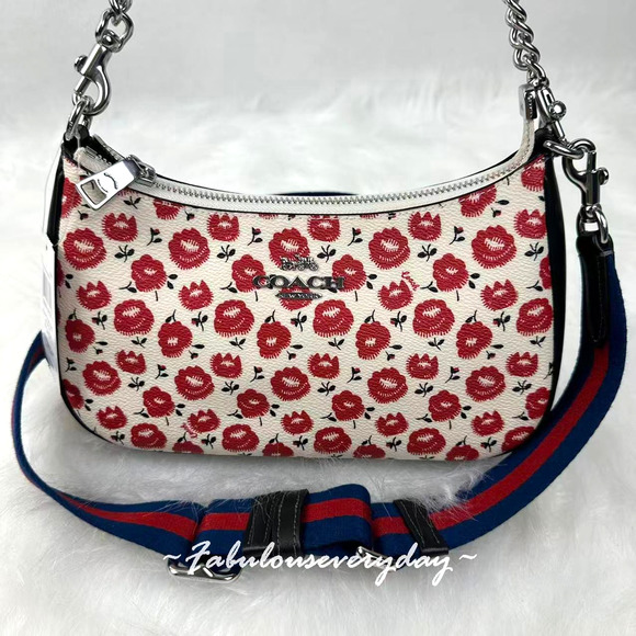Coach Teri Shoulder/Crossbody Bag With Floral Print CBI49 Chalk/Black Multi NWT - Picture 1 of 10